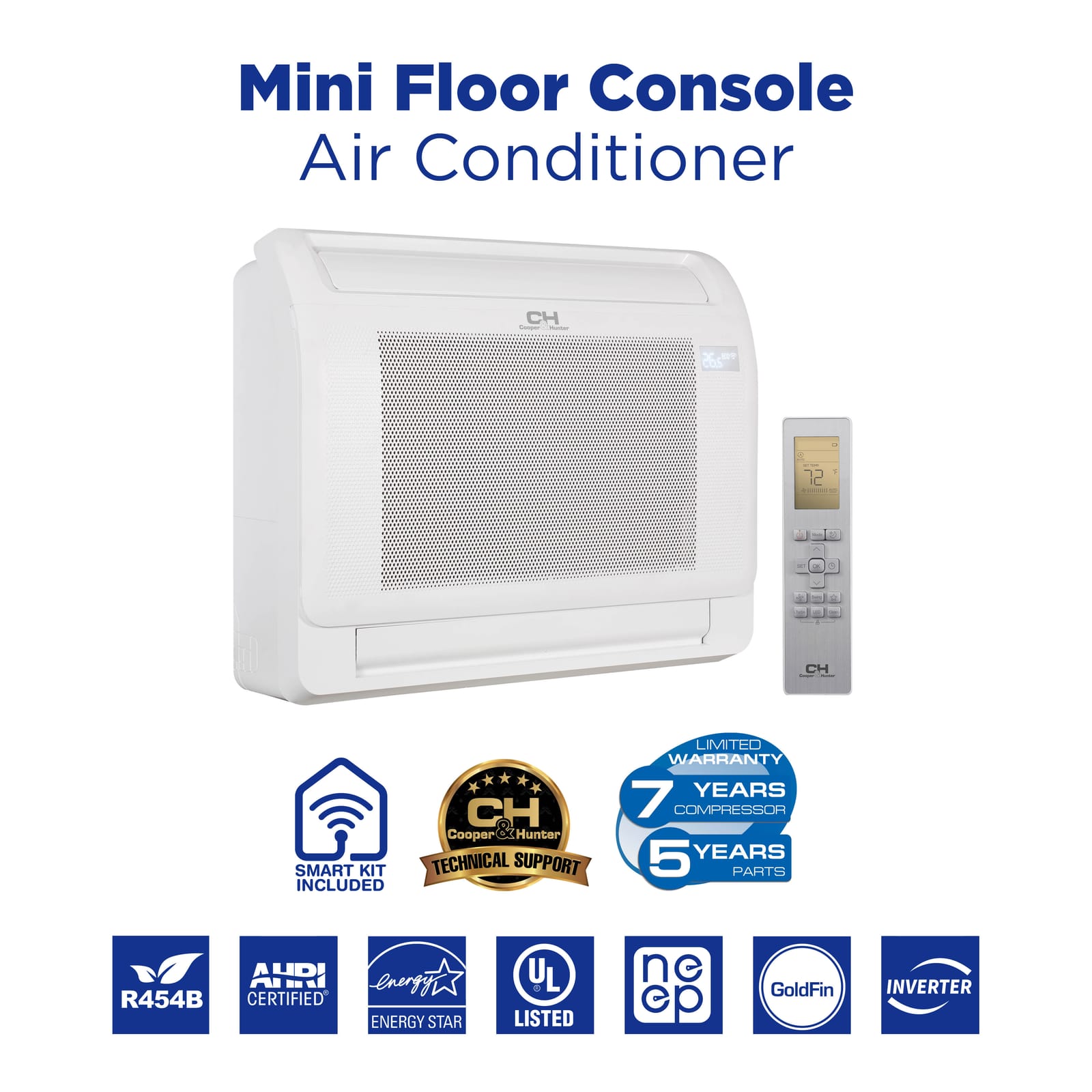 Cooper & Hunter Hyper 36,000 BTU 2-Zone 9k+9k Mini Floor Console, 230V, R454B - Ductless Mini Split Air Conditioner Heat Pump