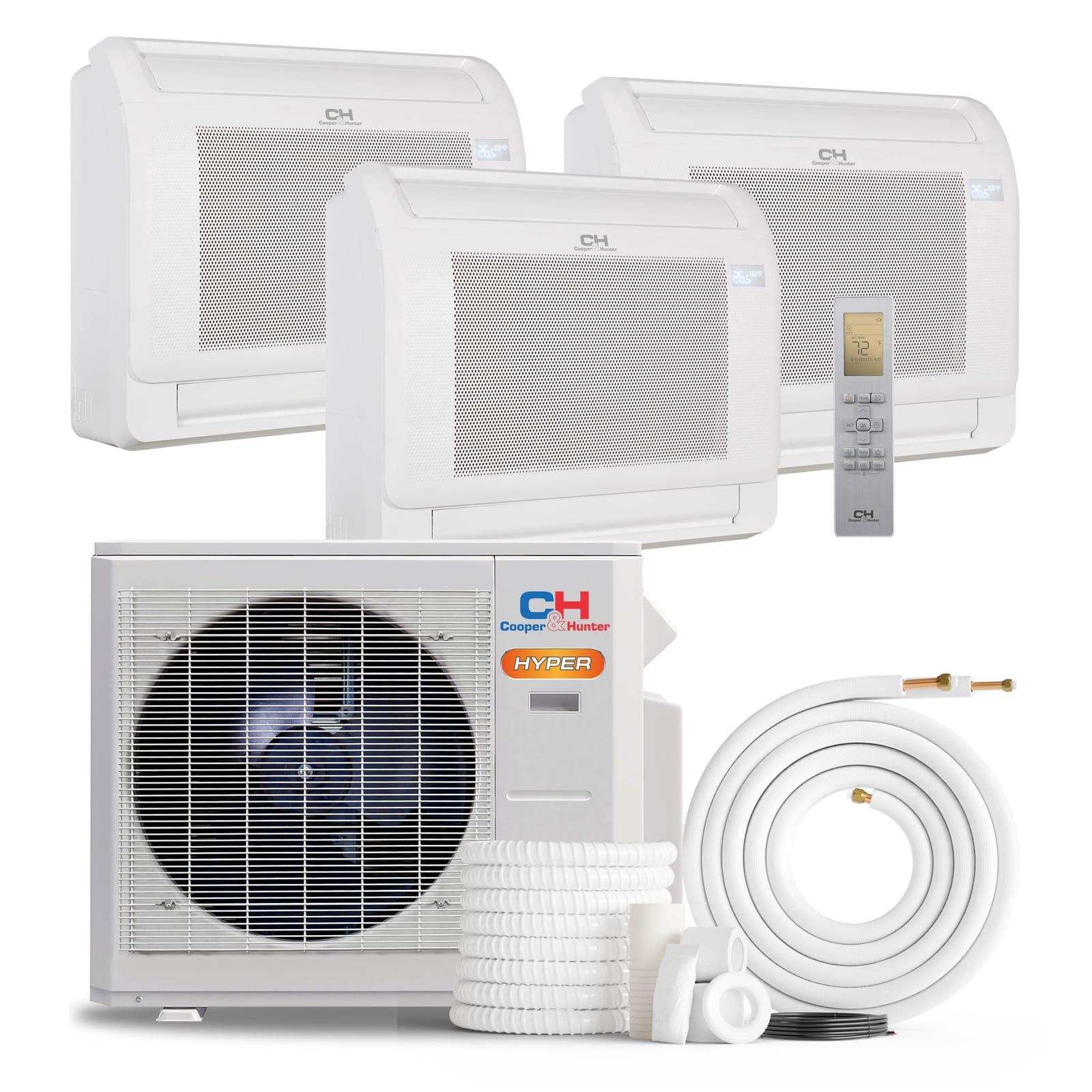 Cooper & Hunter Hyper 28,000 BTU 3-Zone 9k+9k+9k Mini Floor Console, 230V, R454B - Ductless Mini Split Air Conditioner Heat Pump