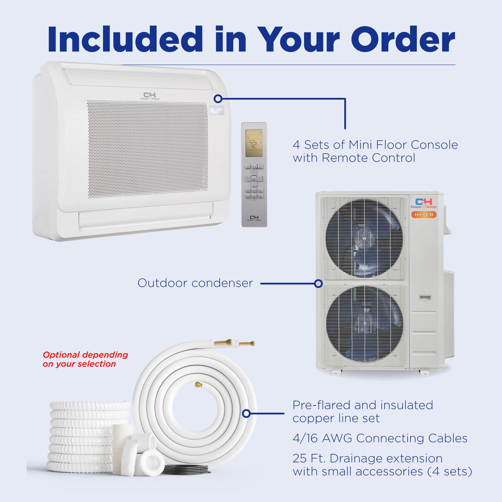 Cooper & Hunter Hyper 55,000 BTU 4-Zone 12k+16k+16k+16k Mini Floor Console, 230V, R454B - Ductless Mini Split Air Conditioner Heat Pump 9