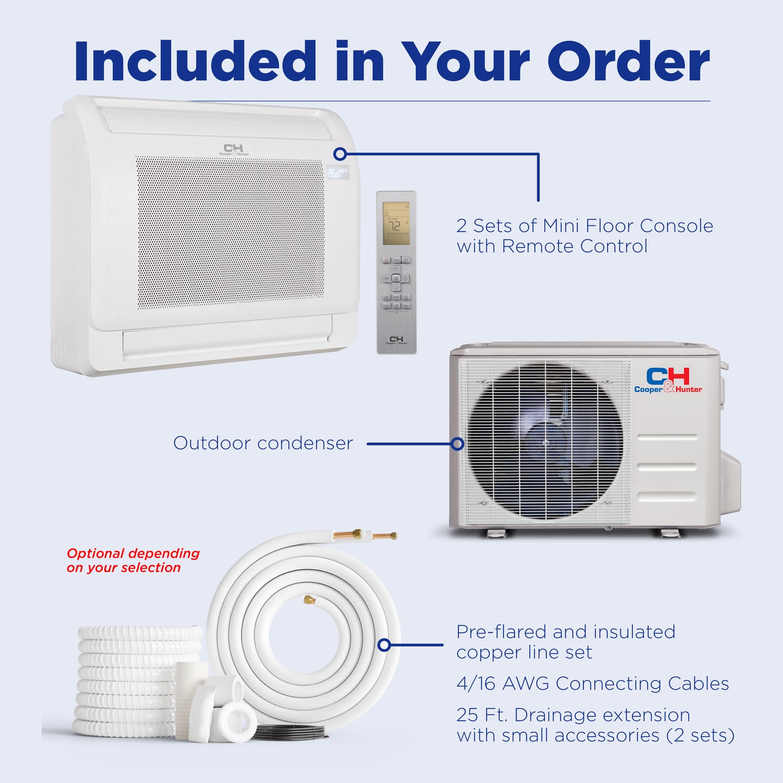 Cooper & Hunter Hyper 55,000 BTU 6-Zone 9k+12k+12k+12k+12k+12k Mini Floor Console, 230V, R454B - Ductless Mini Split Air Conditioner Heat Pump 9