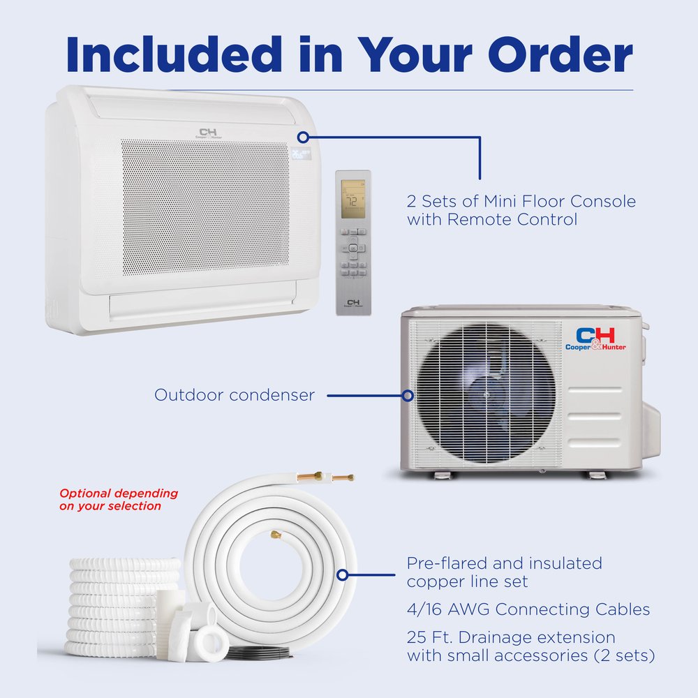 Cooper & Hunter 6 Zone 60,000 BTU Floor Console Mini Split AC R454B 9K+9K+9K+9K+9K+18K 9