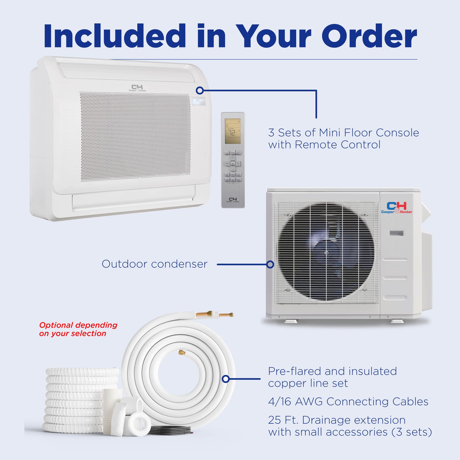 Cooper & Hunter 36,000 BTU 3-Zone 9k+12k+12k Mini Floor Console, 230V, R454B - Ductless Mini Split Air Conditioner Heat Pump 9