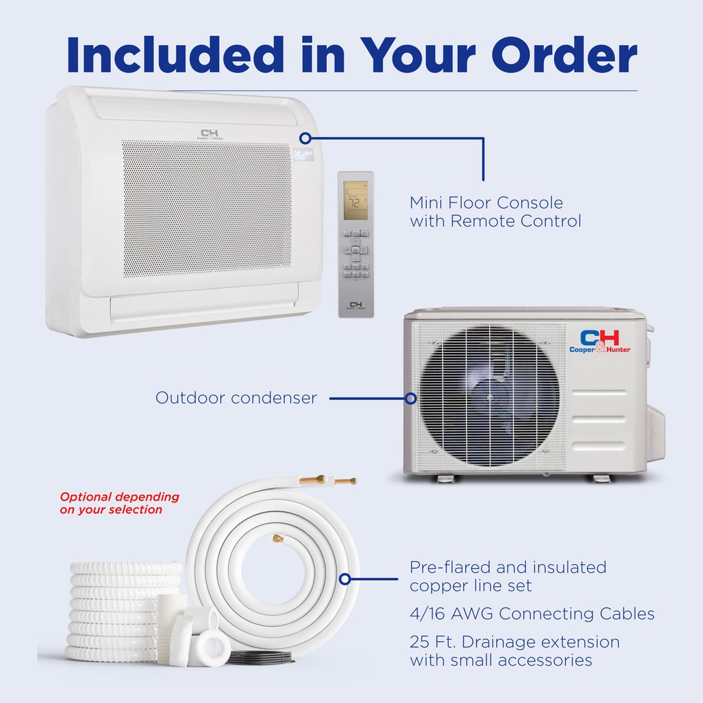 Cooper & Hunter 9,000 BTU Single Zone Mini Floor Console, 230V, R454B - Ductless Mini Split Air Conditioner Heat Pump 9