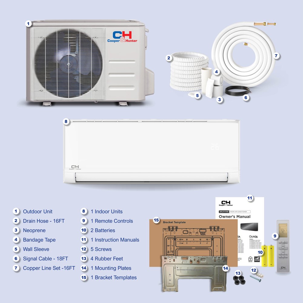 Cooper & Hunter Olivia 12,000 BTU Indoor Wall Mount, 230V, R454B - Ductless Mini Split Air Conditioner Heat Pump 9
