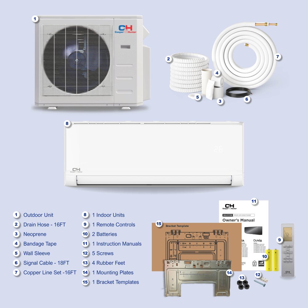 Cooper & Hunter Olivia 24,000 BTU Indoor Wall Mount, 230V, R454B - Ductless Mini Split Air Conditioner Heat Pump 9
