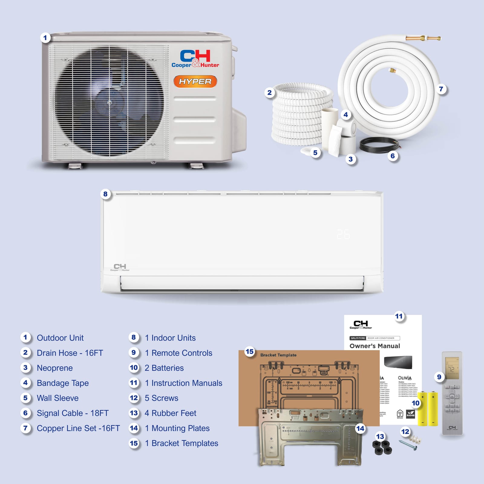 Cooper & Hunter Olivia Hyper Heat 18,000 BTU Single Zone Wall Mount, 230V, R454B - Ductless Mini Split Air Conditioner Heat Pump 9