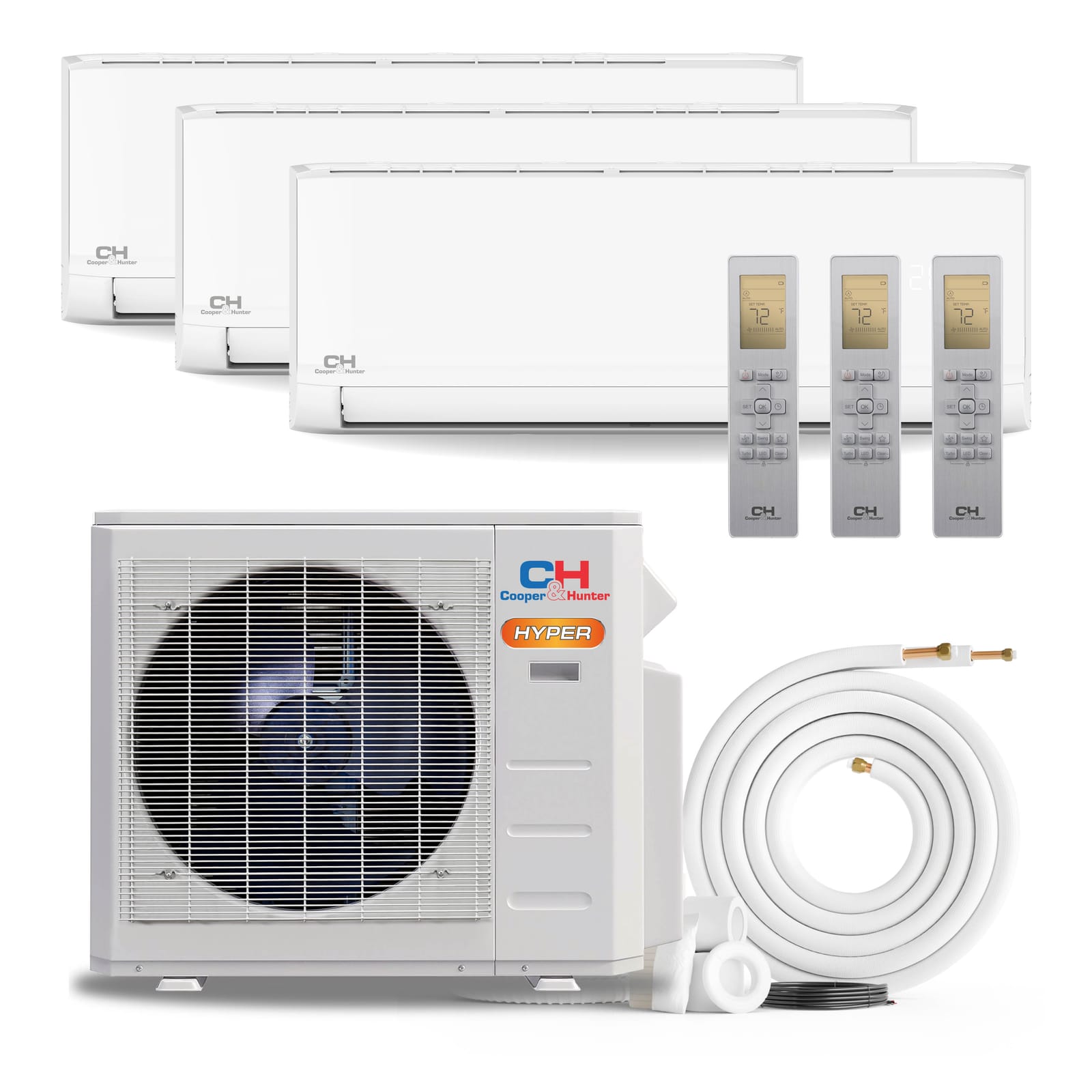 Cooper & Hunter Olivia Hyper 28,000 BTU 3-Zone 6k+9k+12k Wall Mount, 230V, R454B - Ductless Mini Split AC Heat Pump