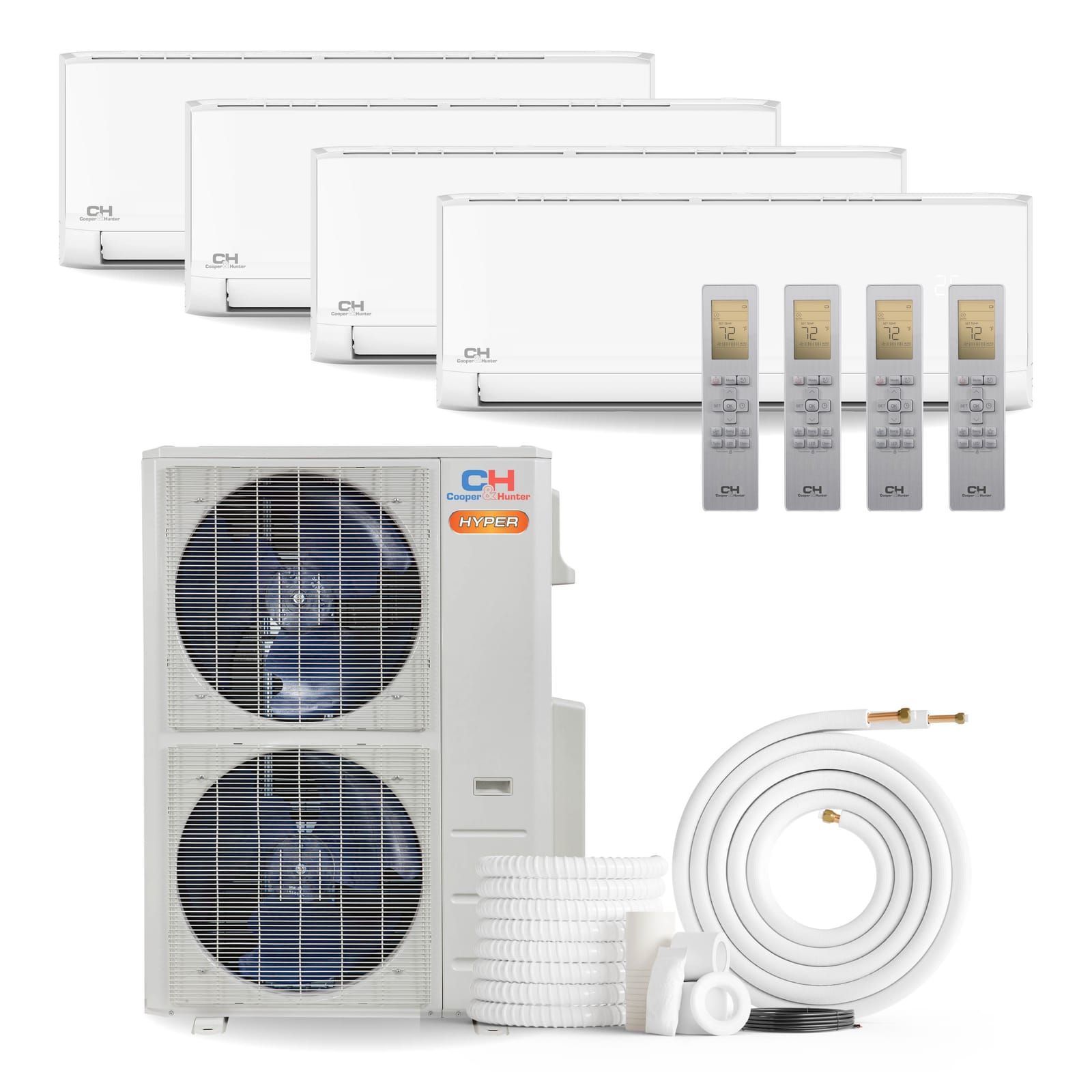 Cooper & Hunter Olivia Hyper 36,000 BTU 4-Zone 6k+6k+6k+12k Wall Mount, 230V, R454B - Ductless Mini Split AC Heat Pump 1