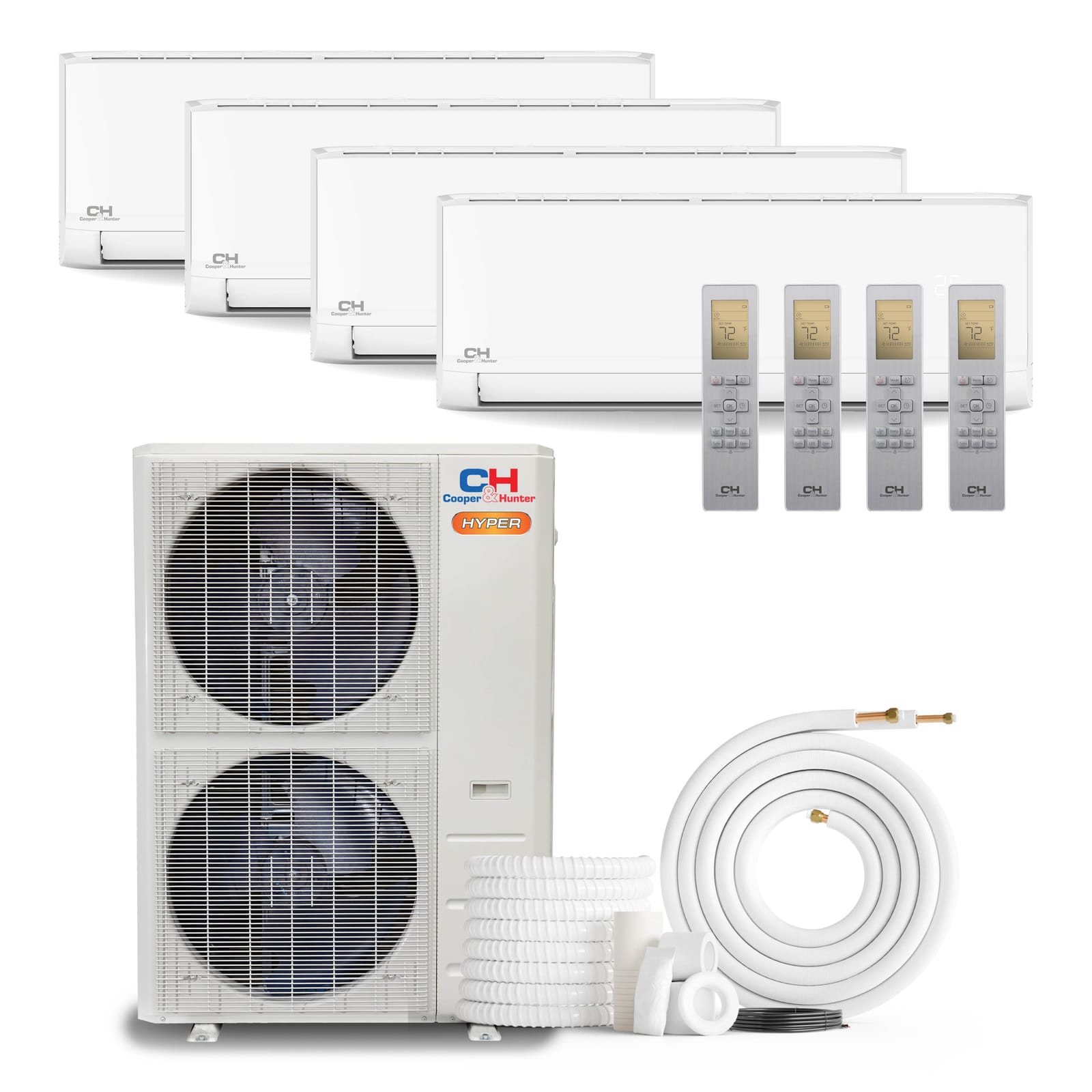 Cooper & Hunter Olivia Hyper 55,000 BTU 4-Zone 9k+9k+12k+18k Wall Mount, 230V, R454B - Ductless Mini Split AC Heat Pump 1