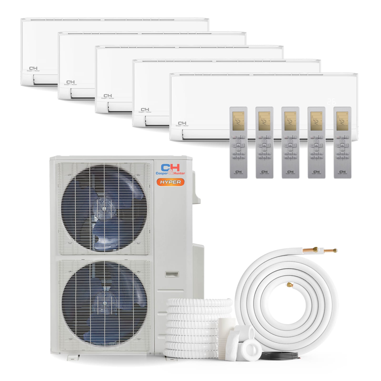Cooper & Hunter Olivia Hyper 36,000 BTU 5-Zone 9k+9k+9k+9k+12k Wall Mount, 230V, R454B - Ductless Mini Split AC Heat Pump