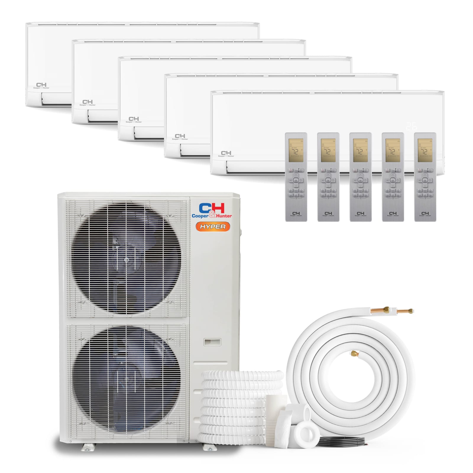Cooper & Hunter Olivia Hyper 55,000 BTU 5-Zone 6k+9k+9k+18k+18k Wall Mount, 230V, R454B - Ductless Mini Split AC Heat Pump 1