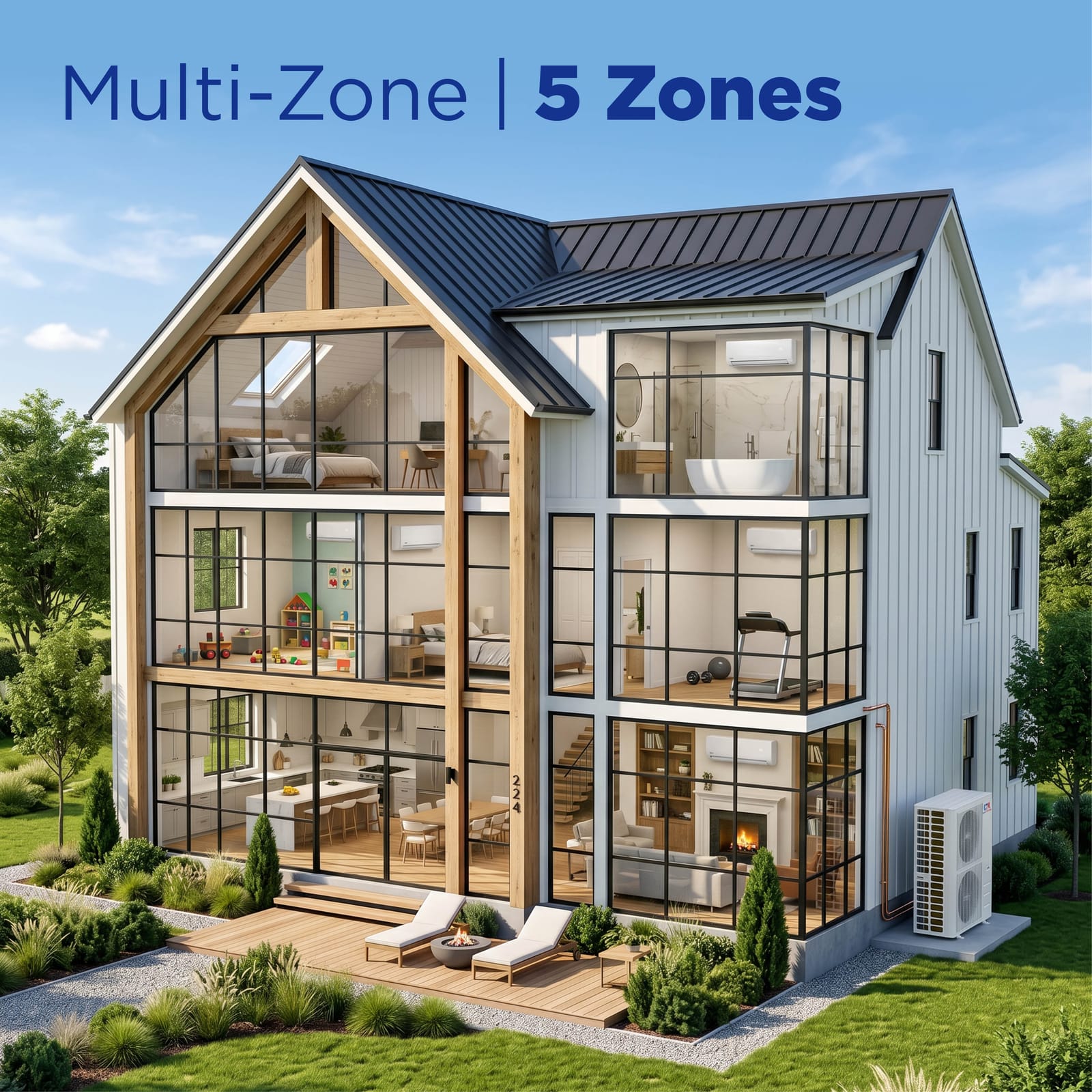 Cooper & Hunter Olivia Hyper 55,000 BTU 5-Zone 6k+6k+18k+18k+24k Wall Mount, 230V, R454B - Ductless Mini Split AC Heat Pump 10