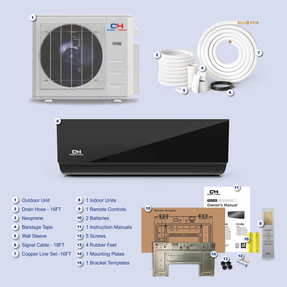 Cooper & Hunter Olivia Midnight 24,000 BTU Single Zone Wall Mount, 230V, R454B - Ductless Mini Split Air Conditioner Heat Pump 9