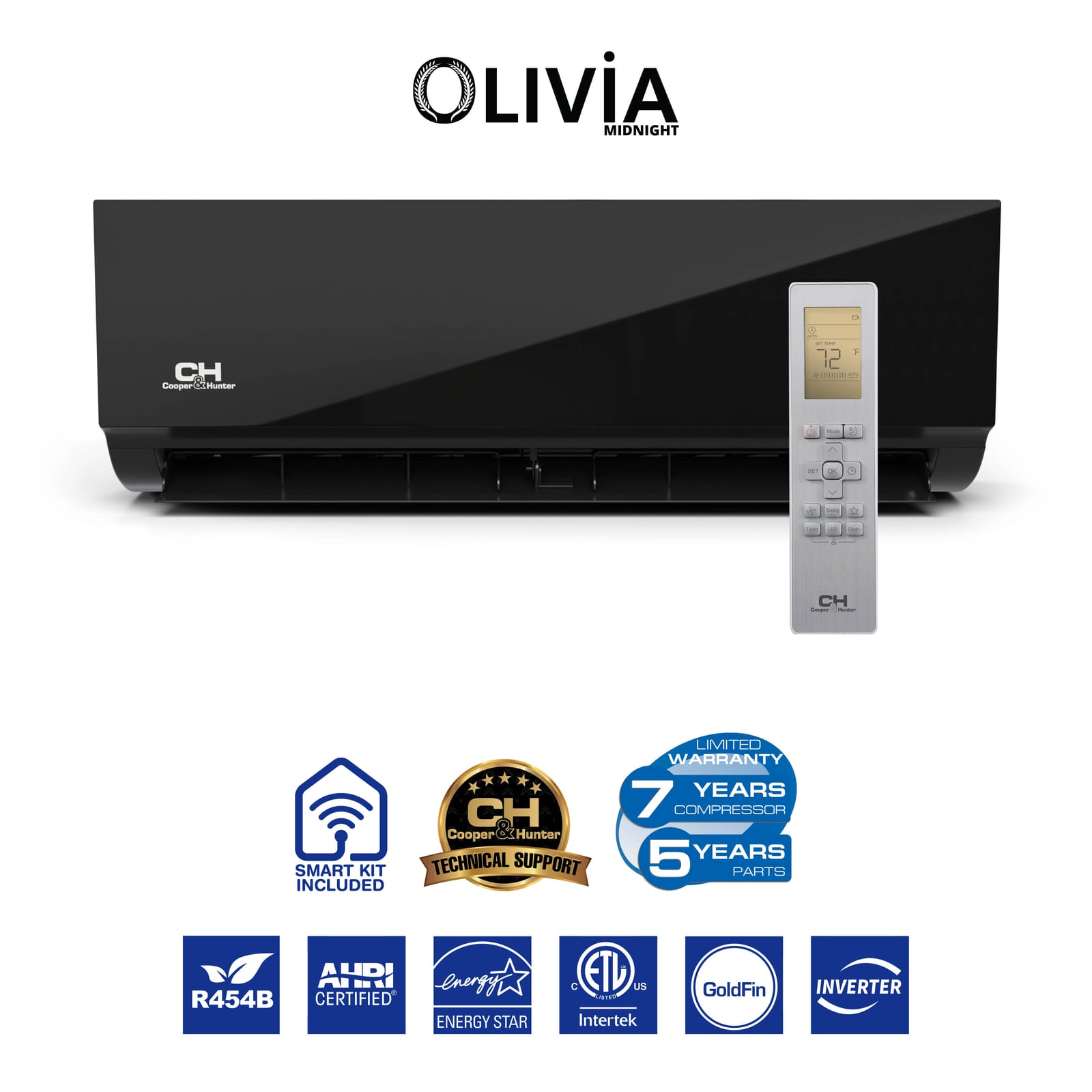 Cooper & Hunter Hyper Olivia Midnight 36,000 BTU 4-Zone 9k+9k+9k+12k Wall Mount, 230V, R454B - Ductless Mini Split AC Heat Pump 2