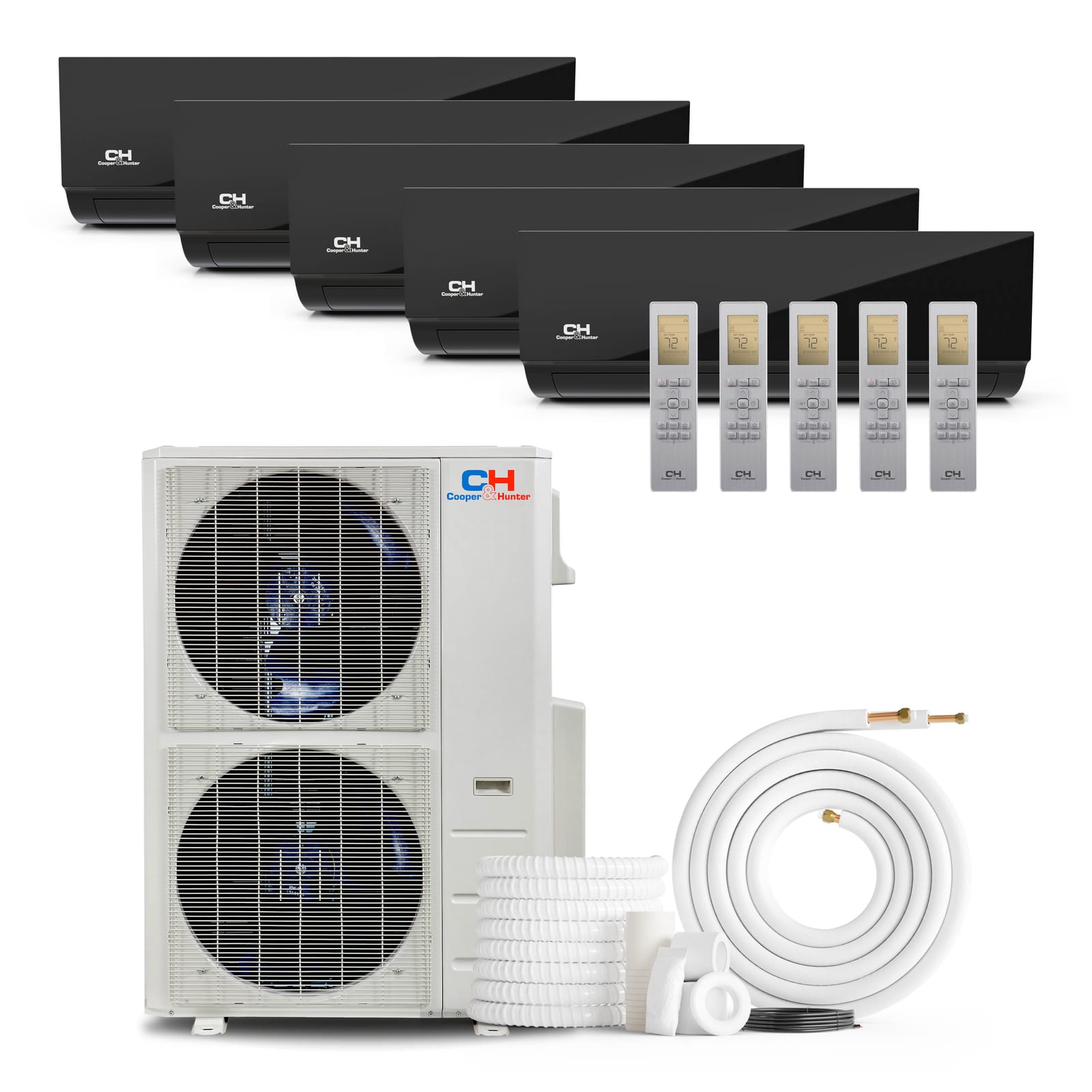 Cooper & Hunter Hyper Olivia Midnight 55,000 BTU 5-Zone 9k+9k+9k+9k+12k Wall Mount, 230V, R454B - Ductless Mini Split AC Heat Pump 1