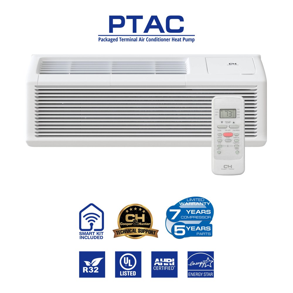 Cooper & Hunter 15,000 BTU Inverter PTAC Air Conditioner, Heat Pump, Heating and Cooling, w/Electric Cord and Remote