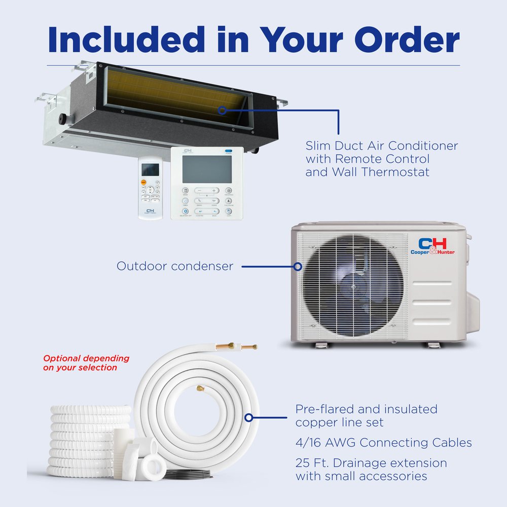 Cooper & Hunter 18,000 BTU Single Zone Slim Duct, 230V, R454B - Ductless Mini Split Air Conditioner Heat Pump 9