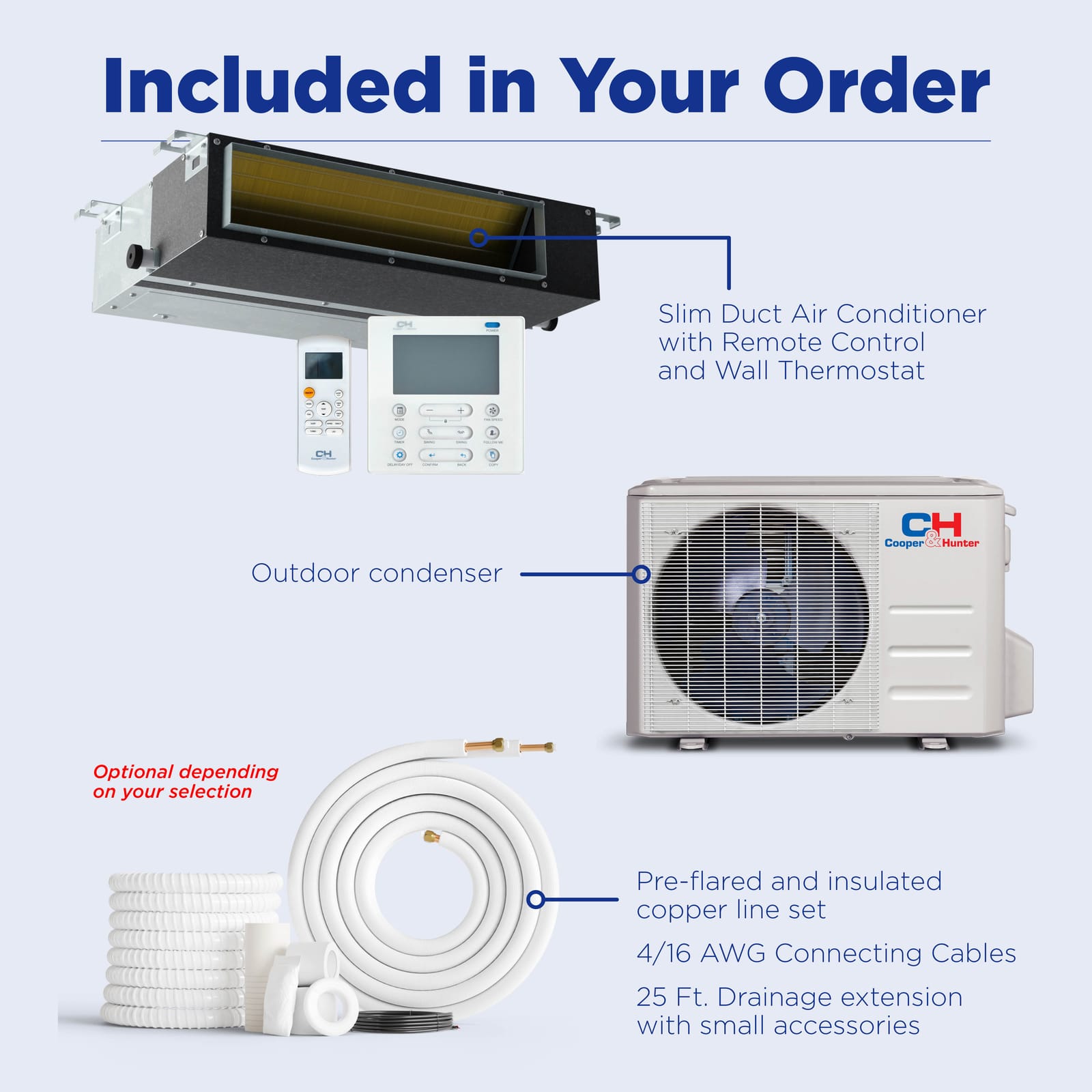 Cooper & Hunter 9,000 BTU Single Zone Slim Duct, 230V, R454B - Ducted Mini Split Air Conditioner Heat Pump 9