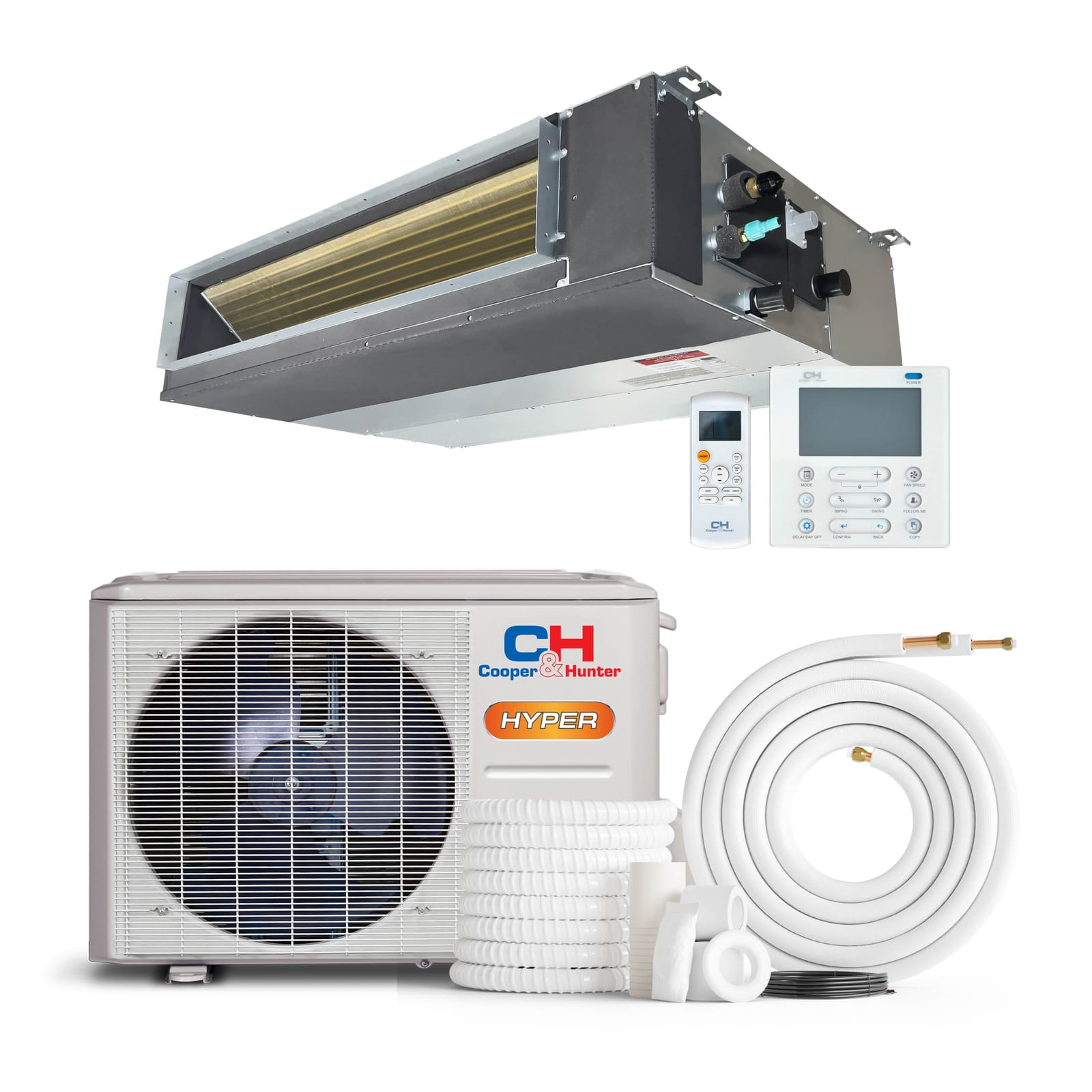 Cooper & Hunter Hyper Heat 12,000 BTU Single Zone Slim Duct, 230V, R454B - Ducted Mini Split Air Conditioner Heat Pump