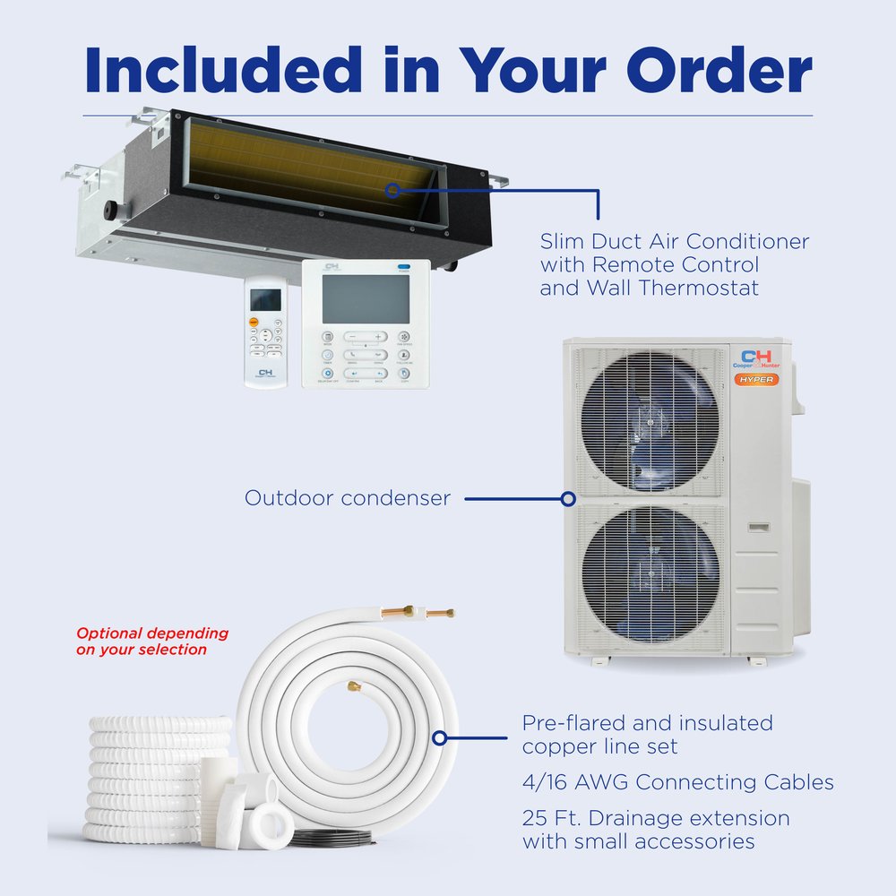 Cooper & Hunter Hyper Heat 36,000 BTU Single Zone Light Commercial Slim Duct, 230V, R454B - Ductless Mini Split Air Conditioner Heat Pump 9