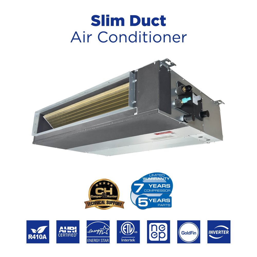 Cooper & Hunter 2 Zone 19,000 BTU Hyper Ducted Mini Split AC Concealed Duct 9k+9k 2