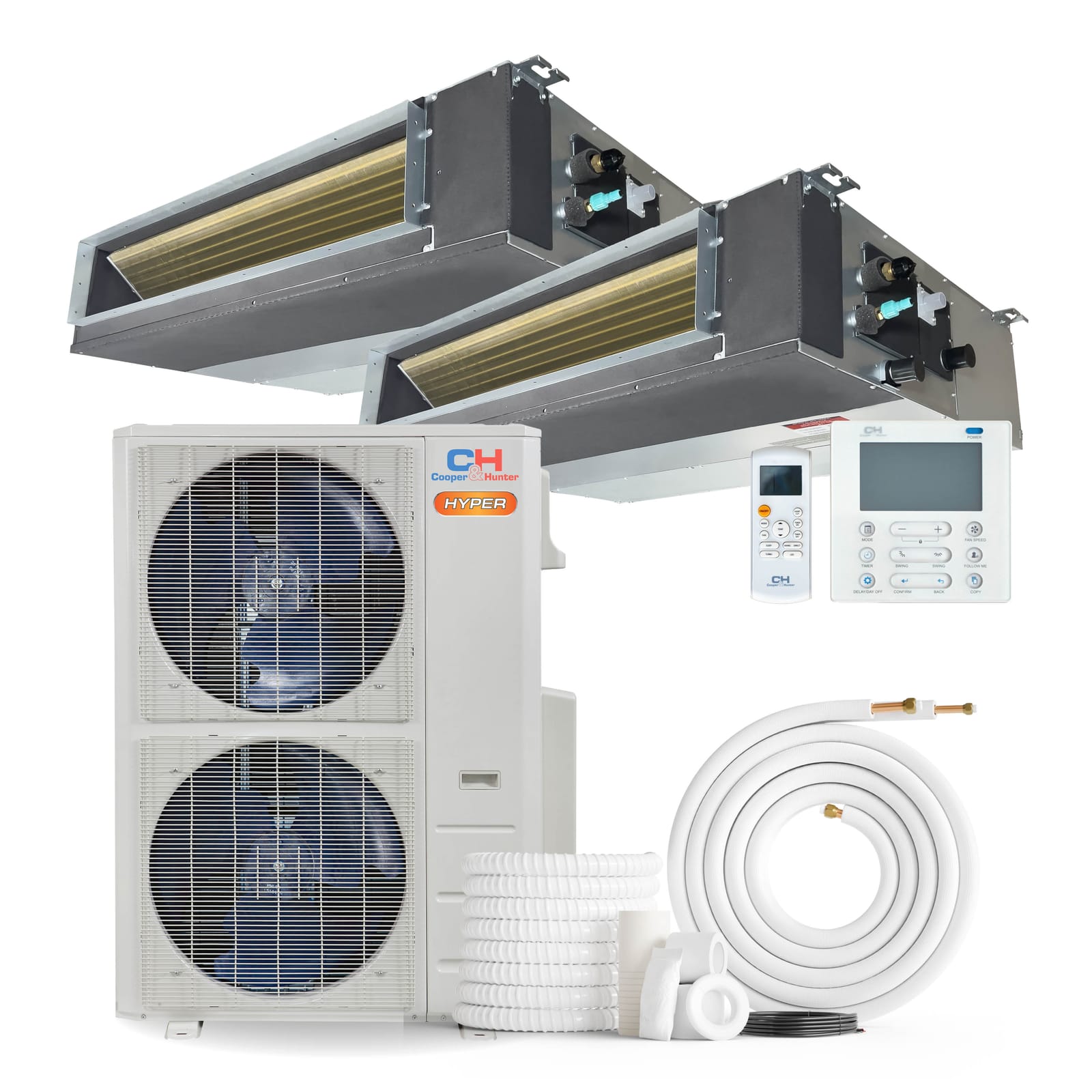 Cooper & Hunter Hyper 36,000 BTU 2-Zone 6k+18k Concealed Duct, 230V, R454B - Ducted Mini Split Air Conditioner Heat Pump 1