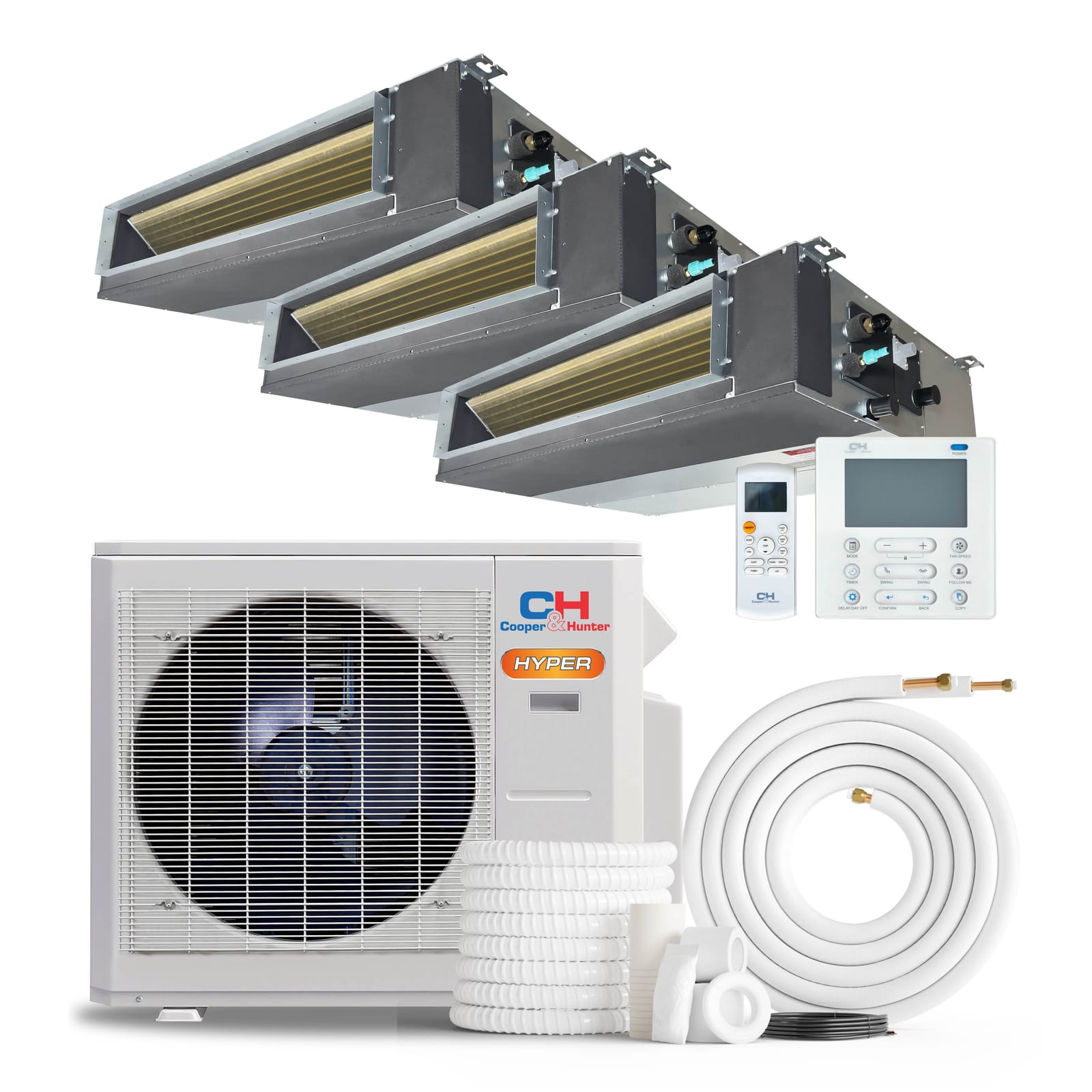 Cooper & Hunter Hyper 28,000 BTU 3-Zone 6k+12k+12k Concealed Duct, 230V, R454B - Ducted Mini Split Air Conditioner Heat Pump