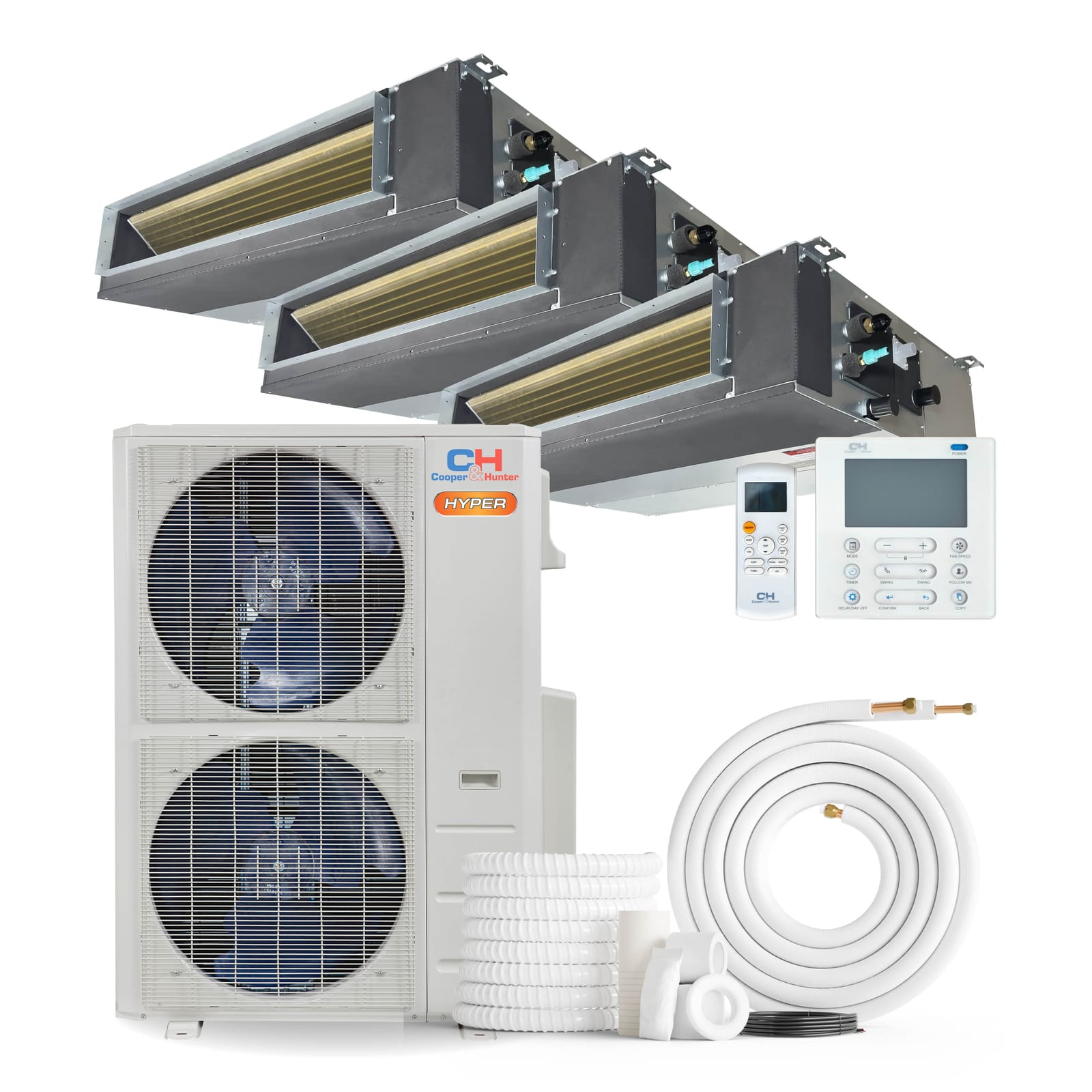 Cooper & Hunter Hyper 36,000 BTU 3-Zone 6k+9k+9k Concealed Duct, 230V, R454B - Ducted Mini Split Air Conditioner Heat Pump 1