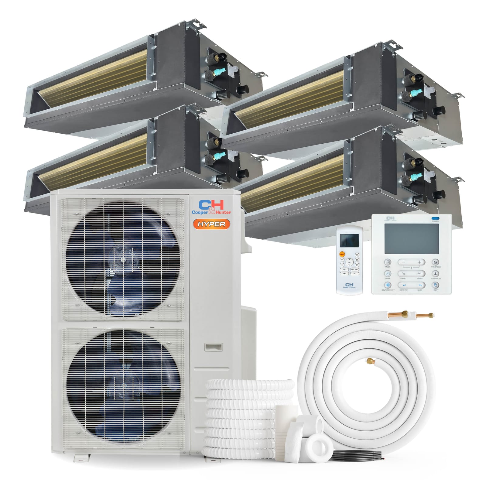 Cooper & Hunter Hyper 28,000 BTU 4-Zone 6k+6k+6k+12k Concealed Duct, 230V, R454B - Ducted Mini Split Air Conditioner Heat Pump