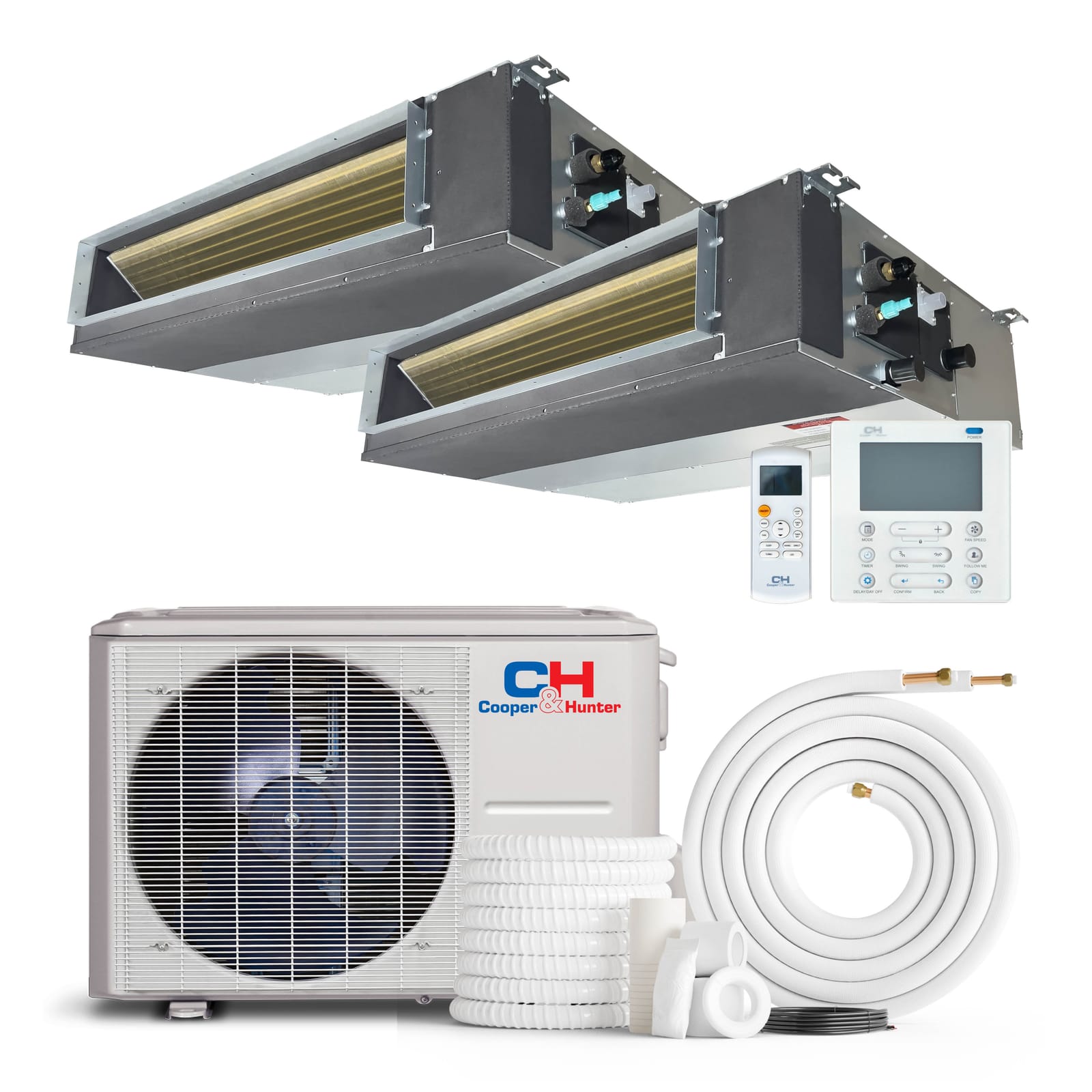 Cooper & Hunter 18,000 BTU 2-Zone 6k+12k Concealed Duct, 230V, R454B - Ducted Mini Split Air Conditioner Heat Pump