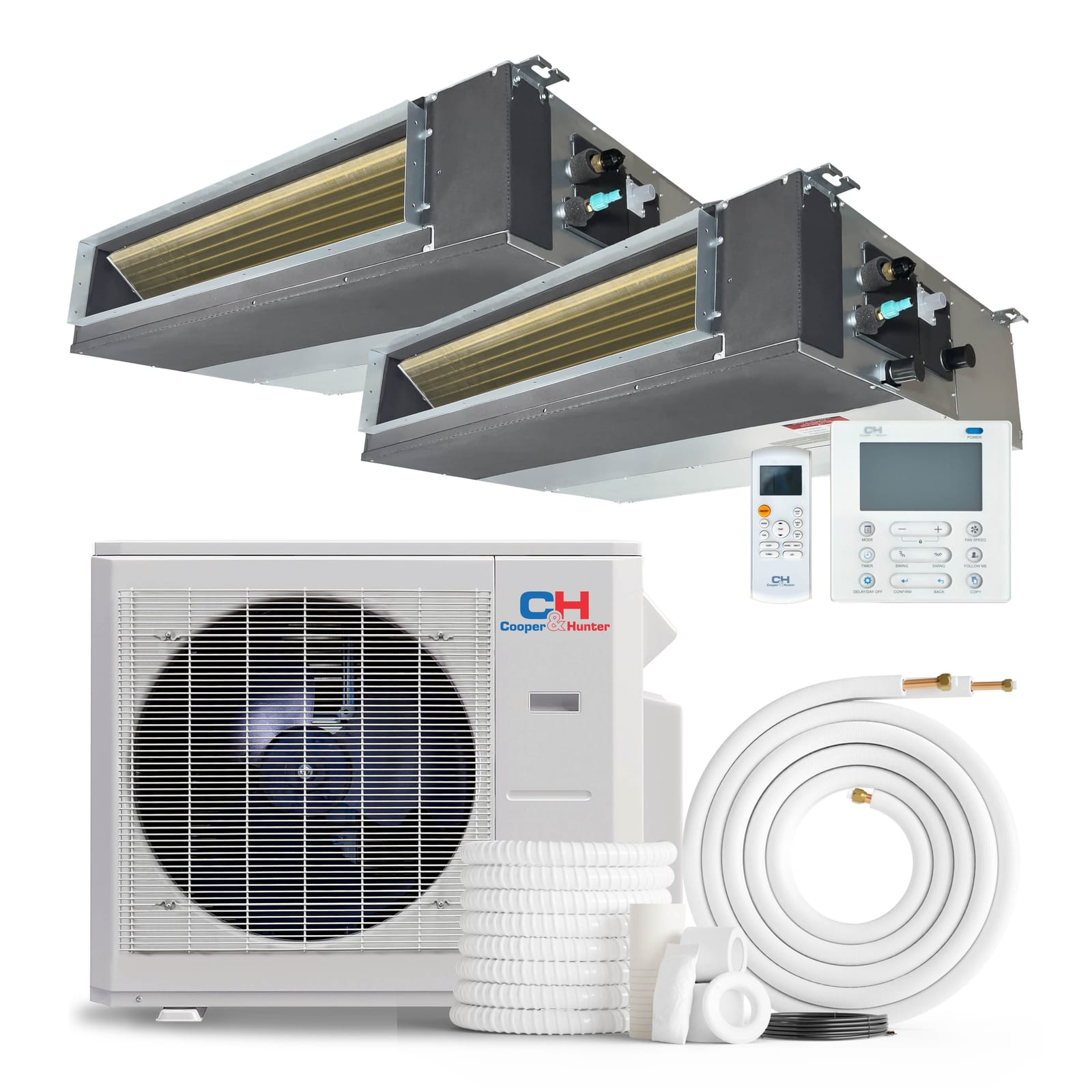 Cooper & Hunter 28,000 BTU 2-Zone 9k+12k Concealed Duct, 230V, R454B - Ducted Mini Split Air Conditioner Heat Pump