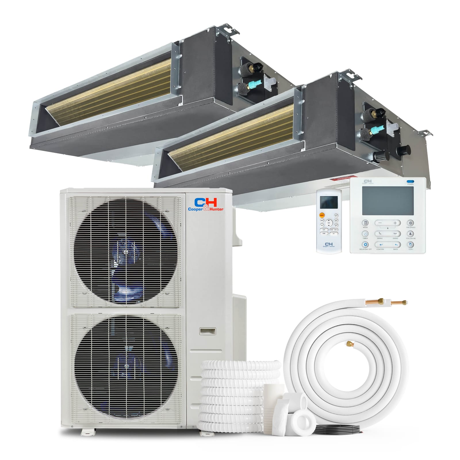 Cooper & Hunter 60,000 BTU 2-Zone 9k+18k Concealed Duct, 230V, R454B - Ducted Mini Split Air Conditioner Heat Pump 1