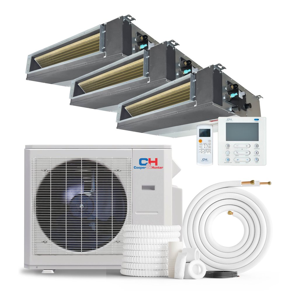 Cooper & Hunter 3 Zone 36,000 BTU Ducted Mini Split AC Concealed Duct 9k+9k+24k 1