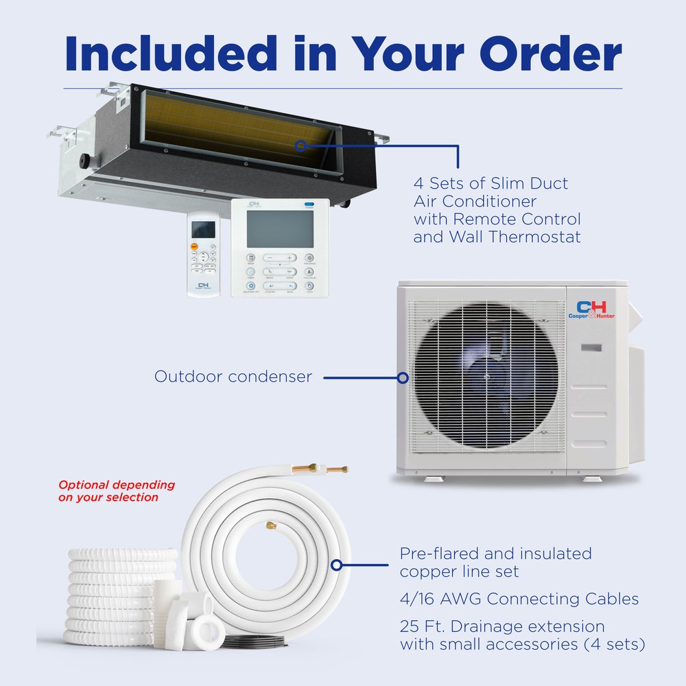 Cooper & Hunter 4 Zone 36,000 BTU Ducted Mini Split AC Concealed Duct 9k+9k+12k+18k 9