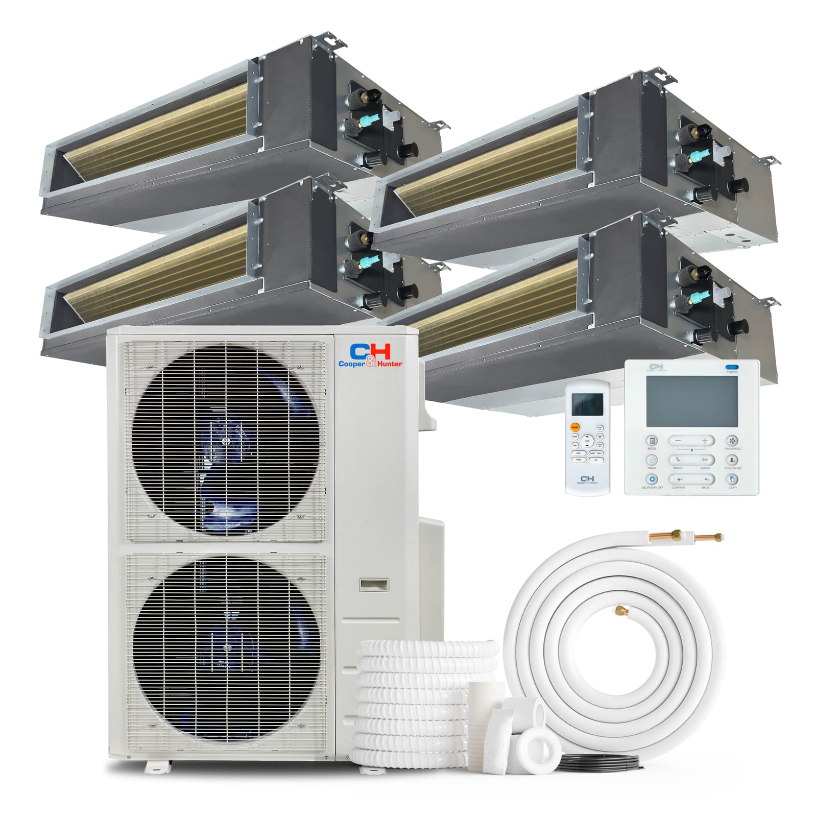 Cooper & Hunter 48,000 BTU 4-Zone 6k+9k+12k+24k Concealed Duct, 230V, R454B - Ducted Mini Split Air Conditioner Heat Pump 1