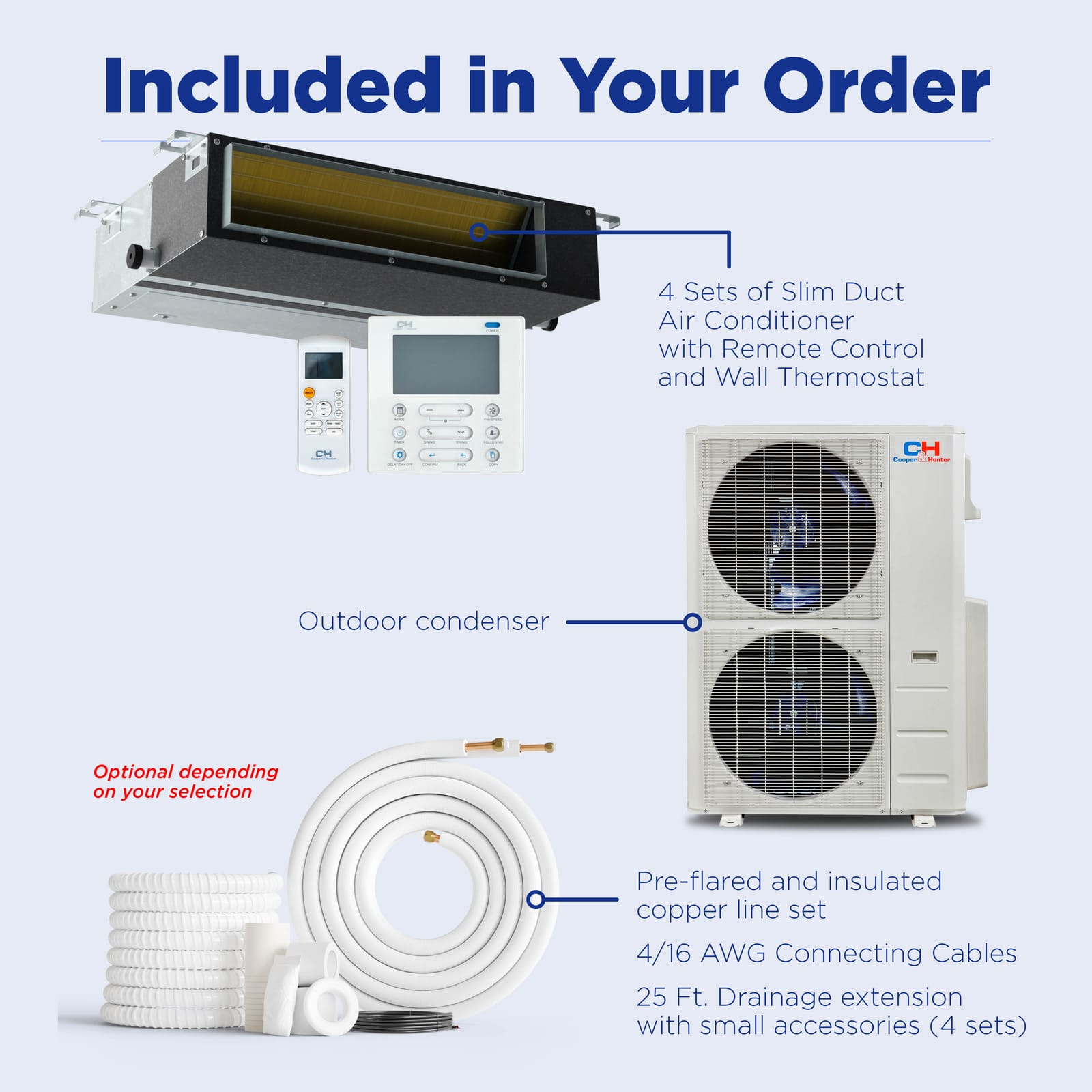 Cooper & Hunter 48,000 BTU 4-Zone 9k+12k+12k+12k Concealed Duct, 230V, R454B - Ducted Mini Split Air Conditioner Heat Pump 9