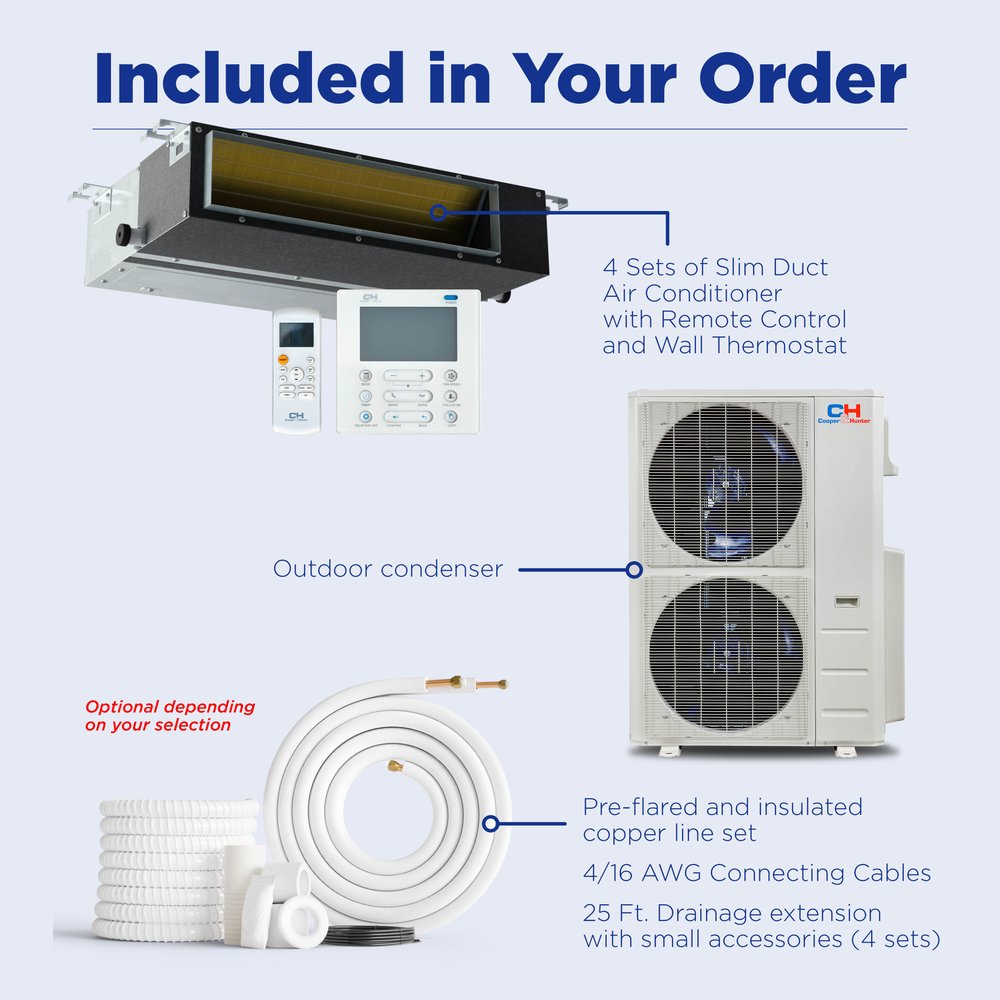 Cooper & Hunter 4 Zone 48,000 BTU Ducted Mini Split AC Concealed Duct 9k+9k+9k+24k 9