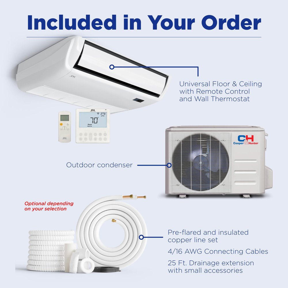 Cooper & Hunter 18,000 BTU Single Zone Universal Floor/Ceiling, 230V, R454B - Ductless Mini Split Air Conditioner Heat Pump 9