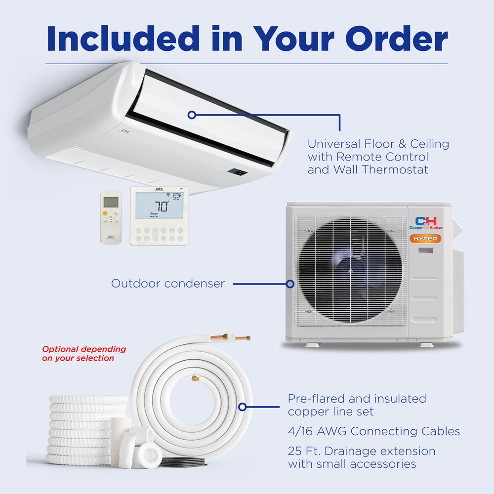 Cooper & Hunter Hyper Heat 24,000 BTU Single Zone Universal Floor/Ceiling, 230V, R454B - Ductless Mini Split Air Conditioner Heat Pump 9