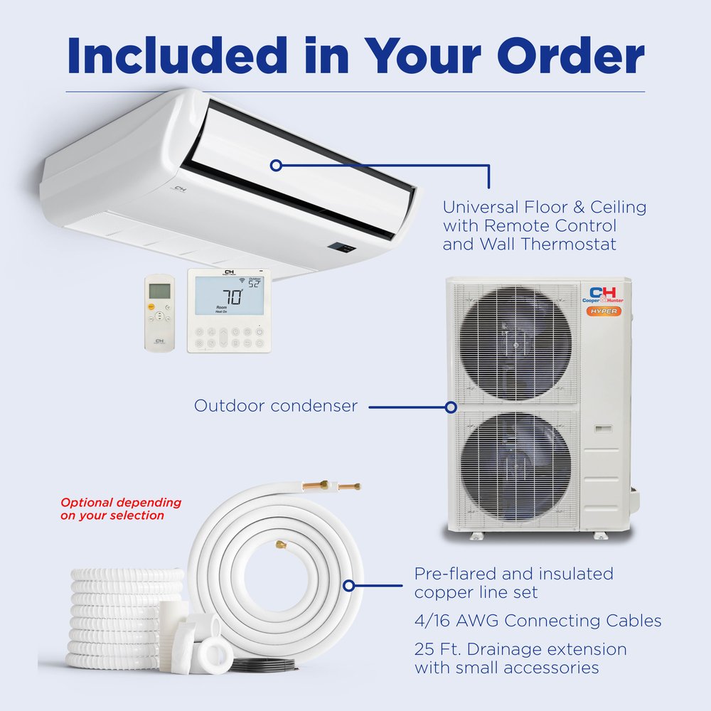 Cooper & Hunter 60,000 BTU 230V HYPER Ductless Mini Split AC R454B Light Commercial Universal Floor/Ceiling Console Heat Pump 9