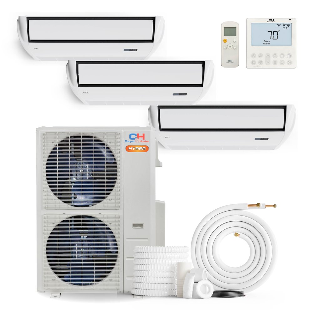 Cooper & Hunter Hyper Heat 48,000 BTU 3-Zone 18k+18k+18k Universal Floor/Ceiling, 230V, R454B - Ductless Mini Split Air Conditioner Heat Pump