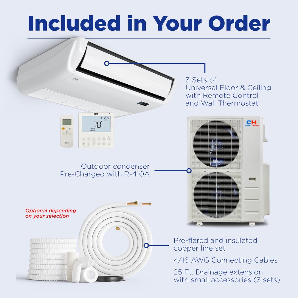 Cooper & Hunter 3 Zone 55,000 BTU Sophia Series Ductless Mini Split AC Universal Floor/Ceiling 18k+18k+18k 9