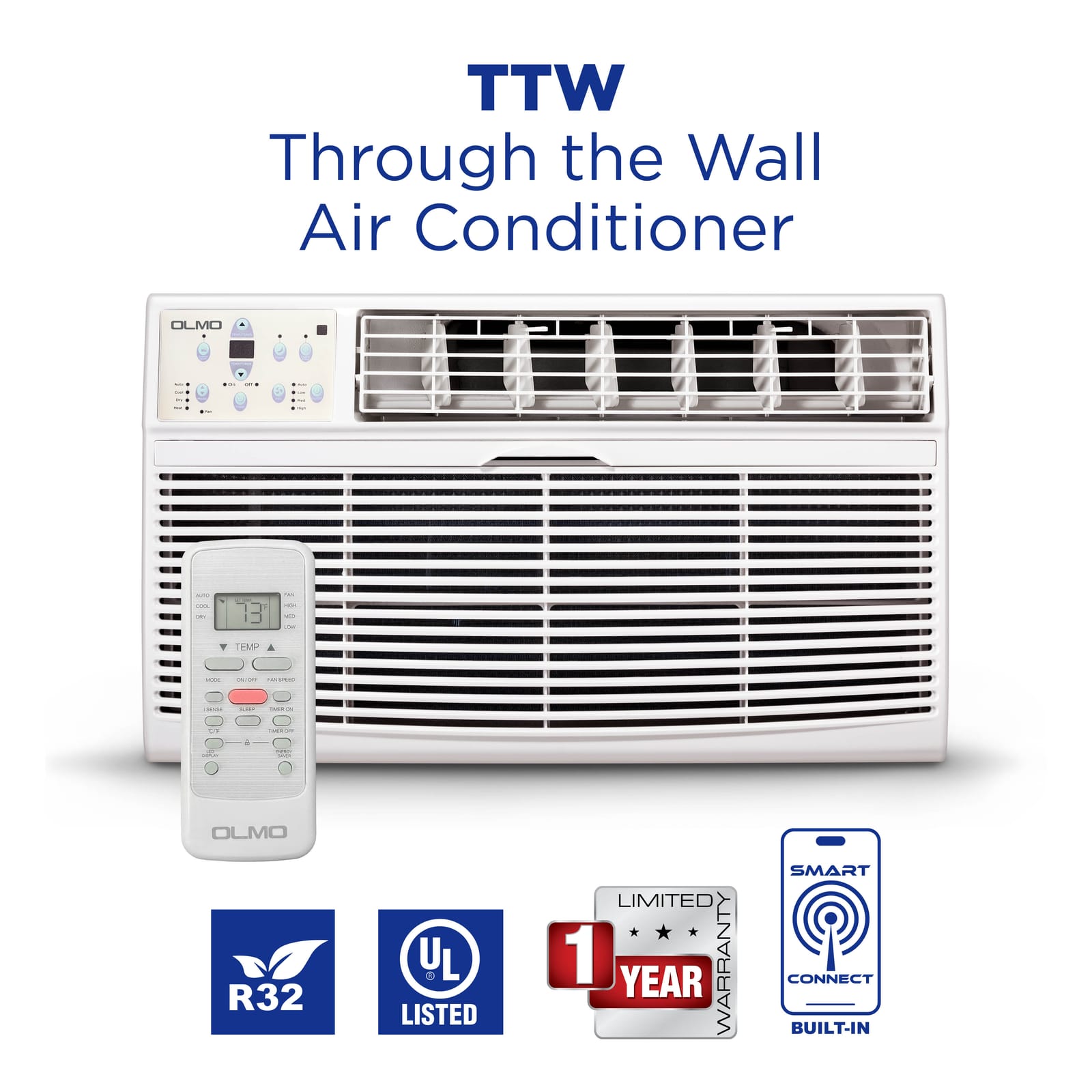 14,000 BTU 230V Through-the-Wall Air OLMO Conditioner w/ Remote, Smart Kit, Heating and Cooling
