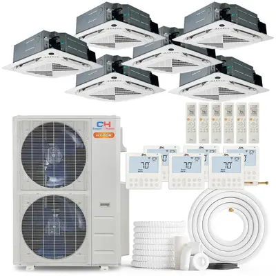 Cooper & Hunter Hyper Heat 48,000 BTU 6-Zone 9k+9k+9k+9k+9k+12k Ceiling Cassette, 230V, R454B - Ductless Mini Split Air Conditioner Heat Pump 1