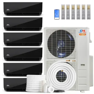 Cooper & Hunter Hyper Olivia Midnight 55,000 BTU 6-Zone 9k+9k+12k+12k+12k+12k Wall Mount, 230V, R454B - Ductless Mini Split AC Heat Pump 1