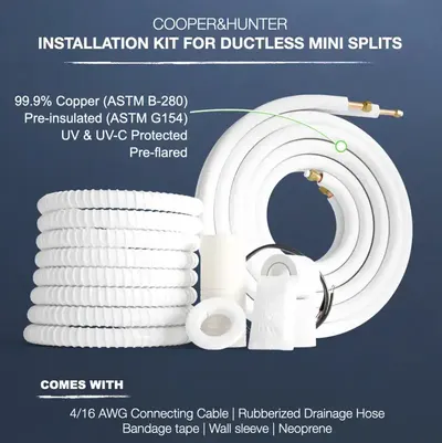 Cooper & Hunter 3/8"-5/8" Mini Split Installation Kit Insulated Pre-Flared 16ft/25ft/50ft with Connection Wires