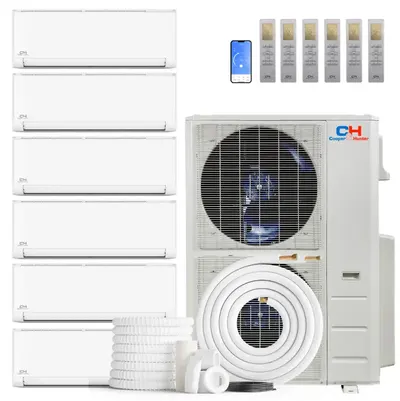 Cooper & Hunter 6 Zone 48,000 BTU Wall Mounted Mini Split AC R454B Olivia 6K+9K+9K+9K+9K+18K