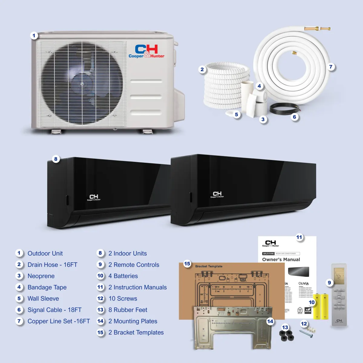 Cooper & Hunter 6 Zone 60000 BTU Wall Mounted Mini Split AC R454B Olivia Midnight 9K+9K+9K+9K+12K+18K — photo 10