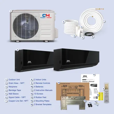 Cooper & Hunter 6 Zone 60000 BTU Wall Mounted Mini Split AC R454B Olivia Midnight 9K+9K+9K+9K+12K+18K 10
