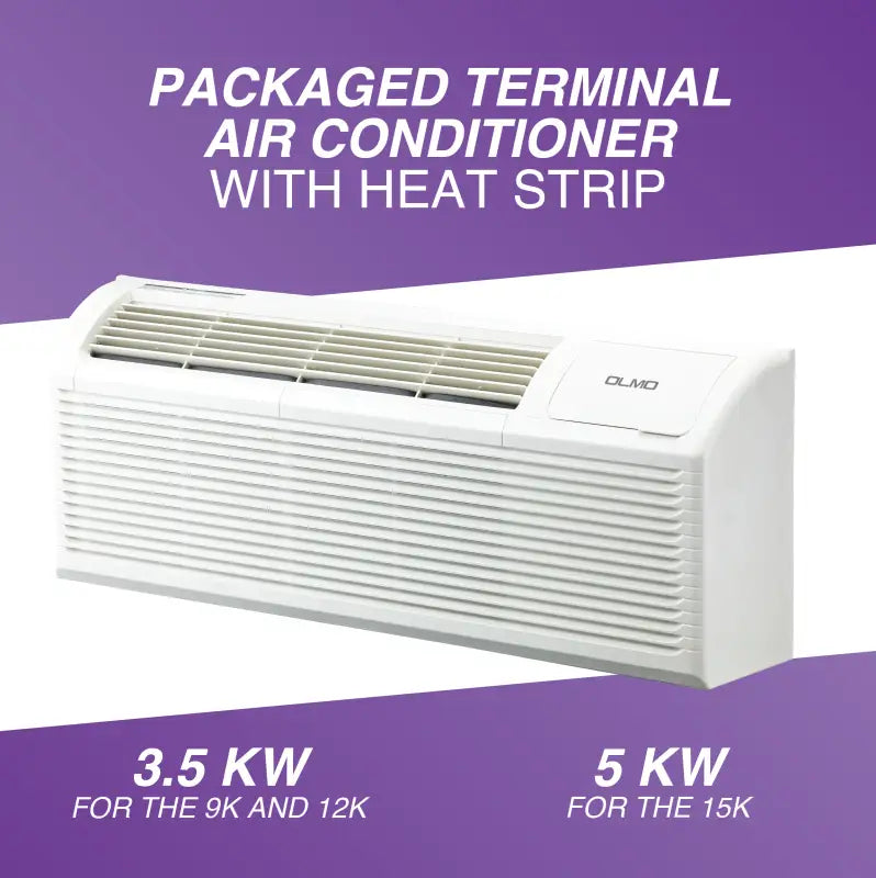 9,000 BTU PTAC OLMO Air Conditioner, Heat Strip, Heating And Cooling w/Electric Cord and Remote 7